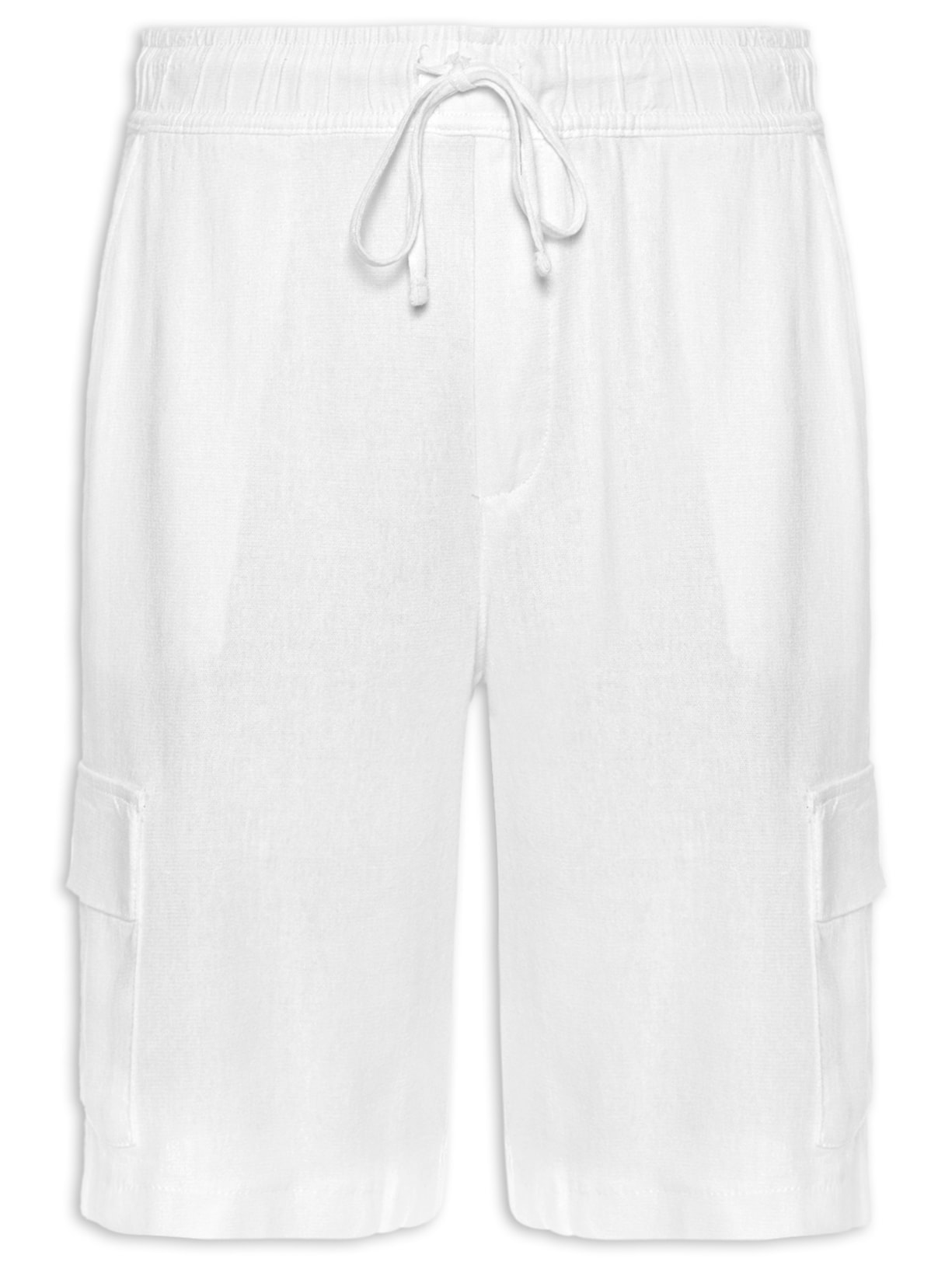 Bermuda Masculina Bolso Cargo Linho - Branco