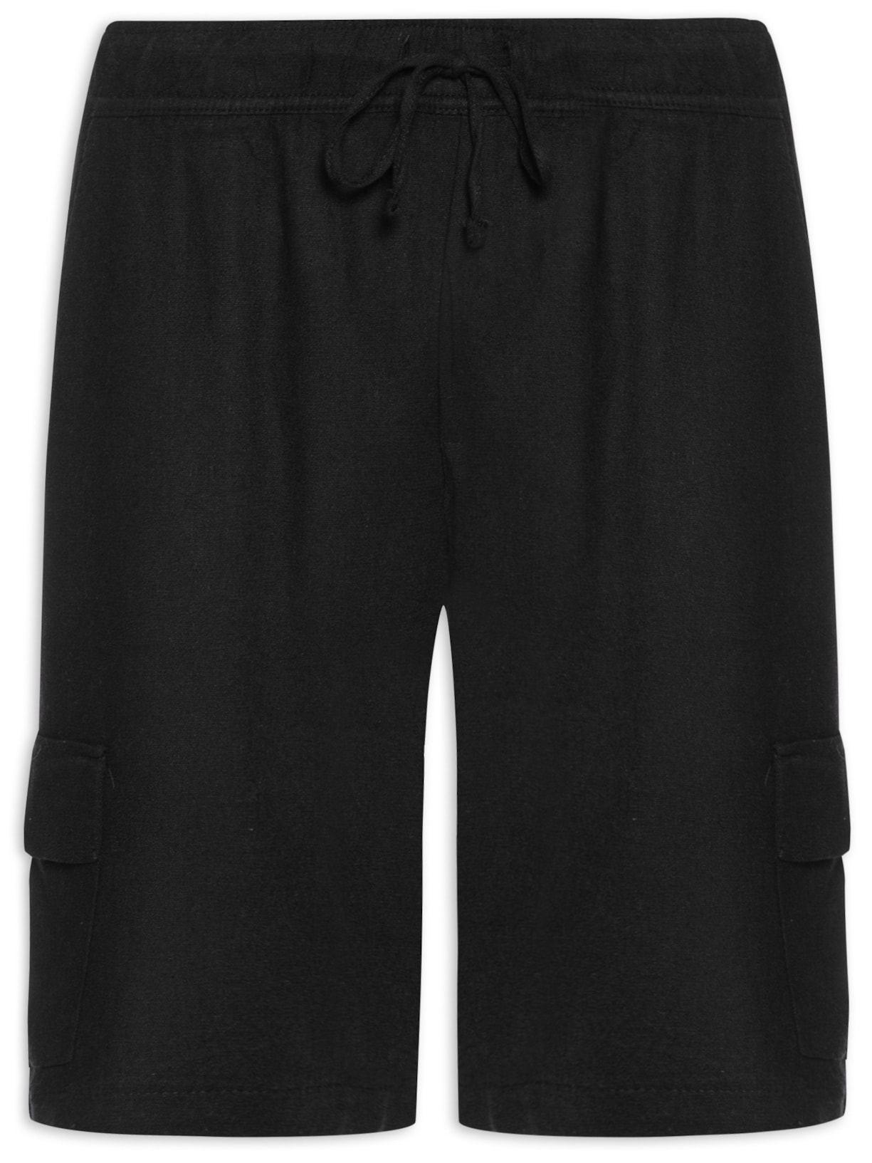 Bermuda Masculina Bolso Cargo Linho - Preto