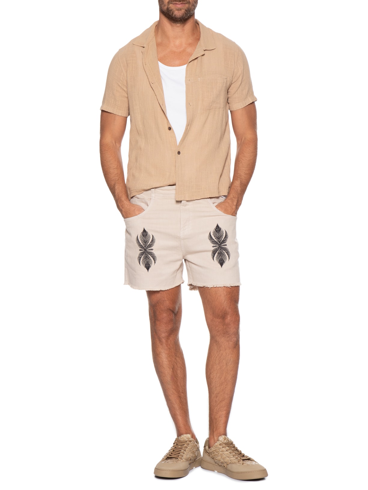 Bermuda Masculina Cânhamo Leaf Bege Osklen