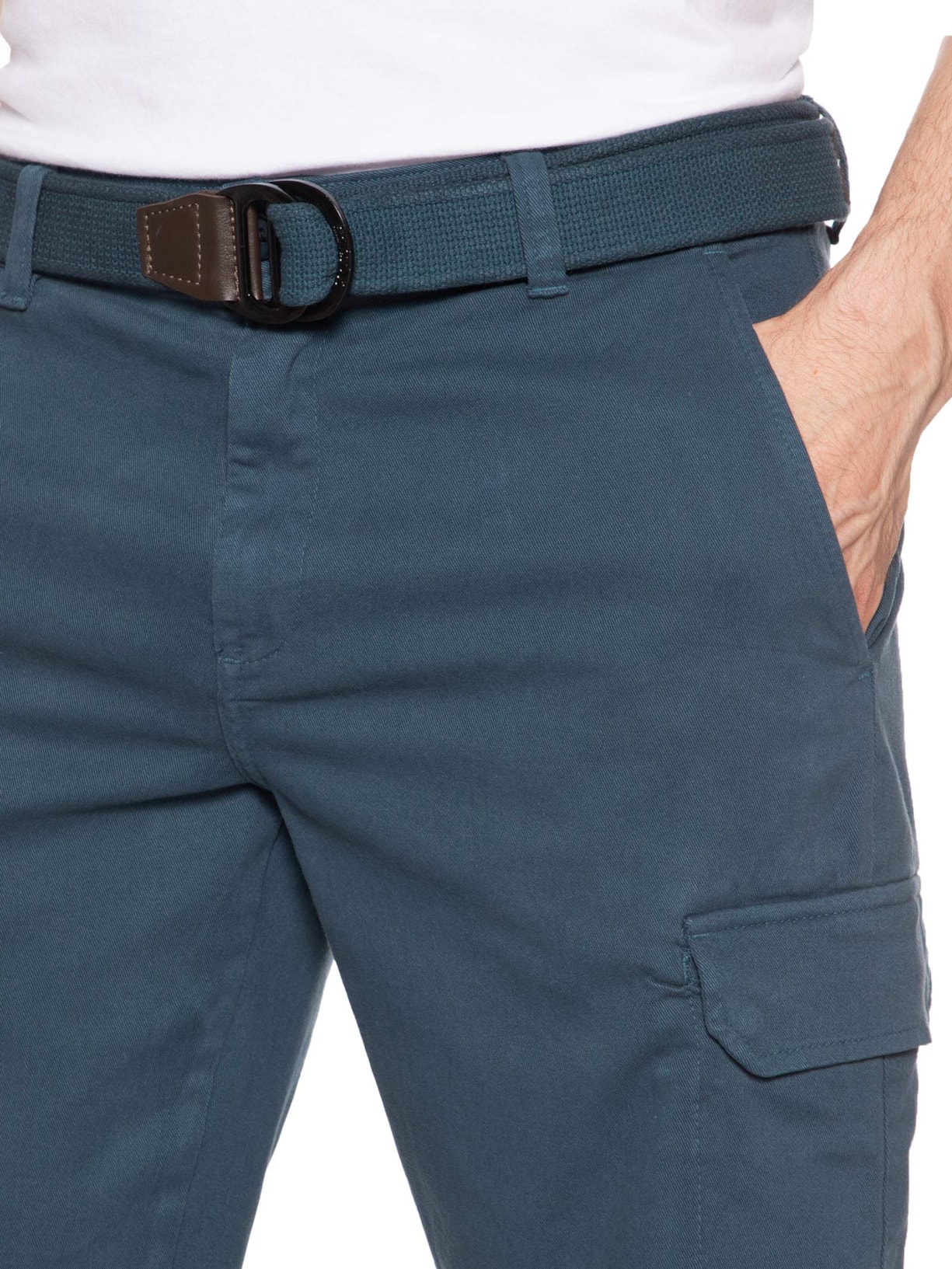 Bermuda Masculina Cargo Sarja Com Cinto Azul Sergio K