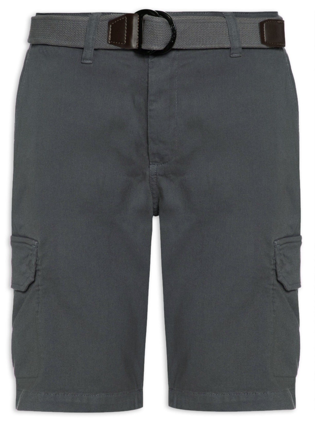 Bermuda Masculina Cargo Sarja Elastano Com Cinto - Cinza