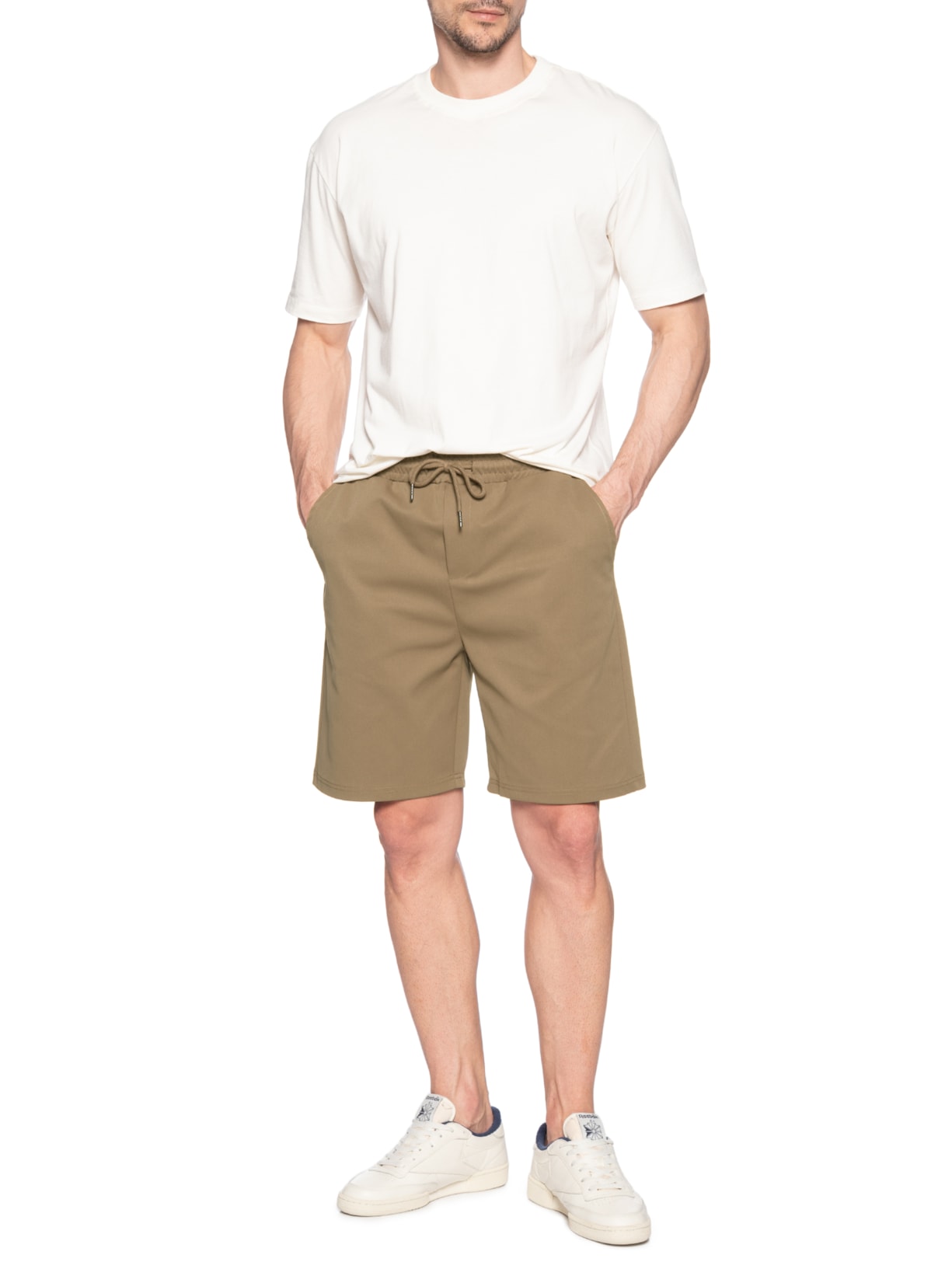 Bermuda Masculina Casual Básica Bege Basiq Men