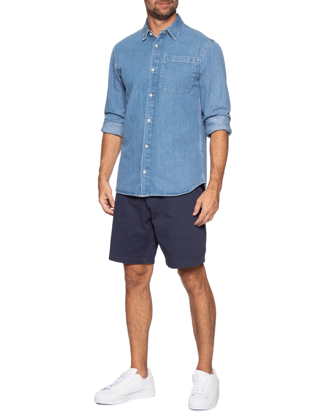 Bermuda Masculina Casual em Sarja Color Azul Basiq Men