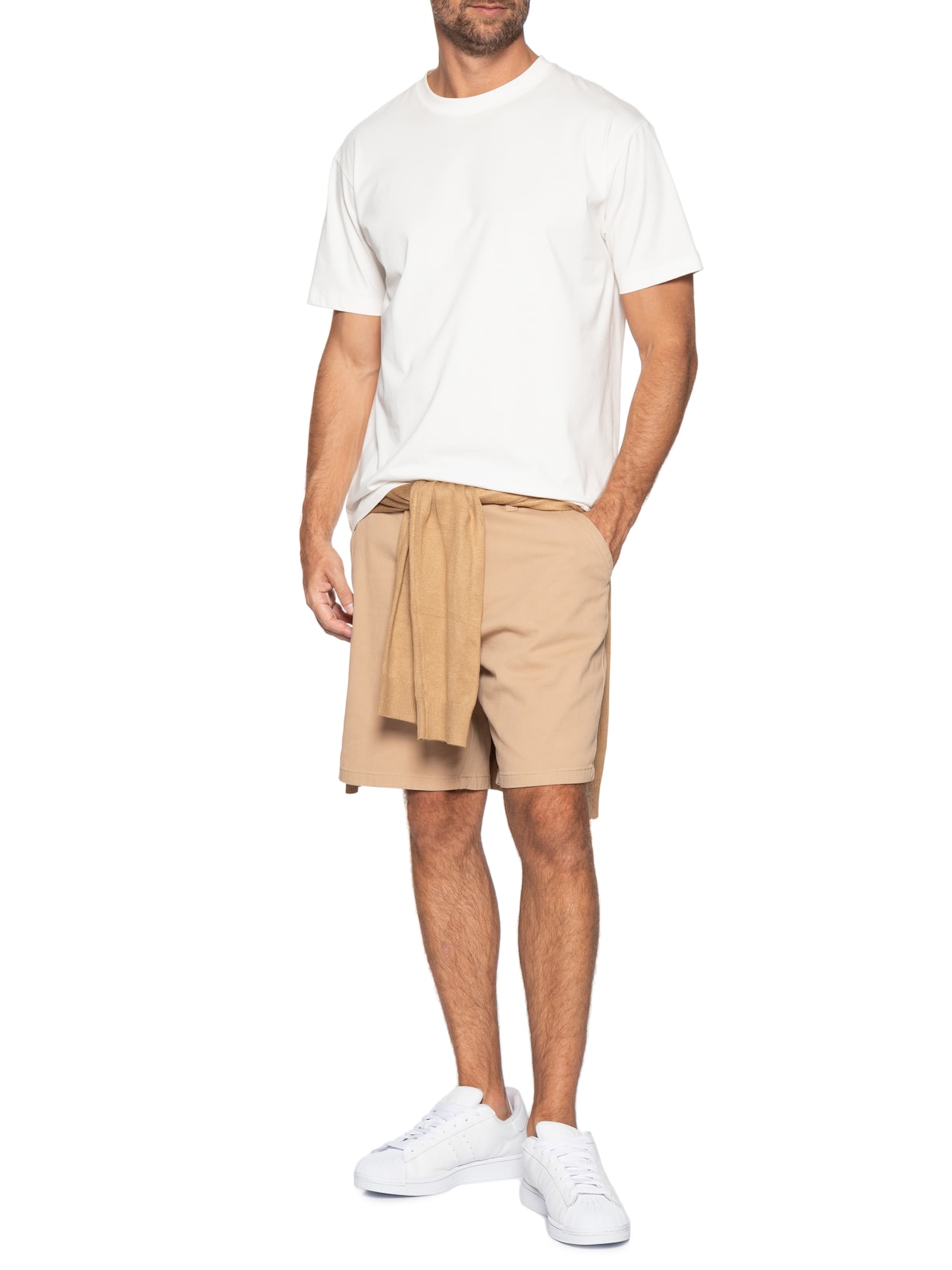 Bermuda Masculina Casual em Sarja Color Bege Basiq Men