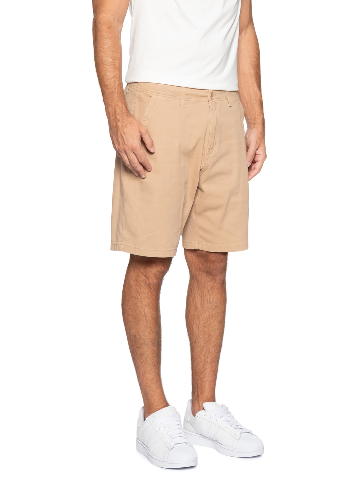 Bermuda Masculina Casual em Sarja Color Bege Basiq Men