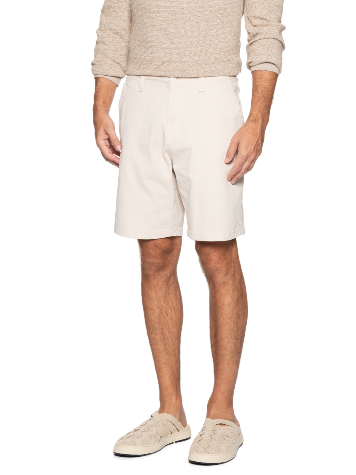 Bermuda Masculina Casual em Sarja Color Bege Basiq Men