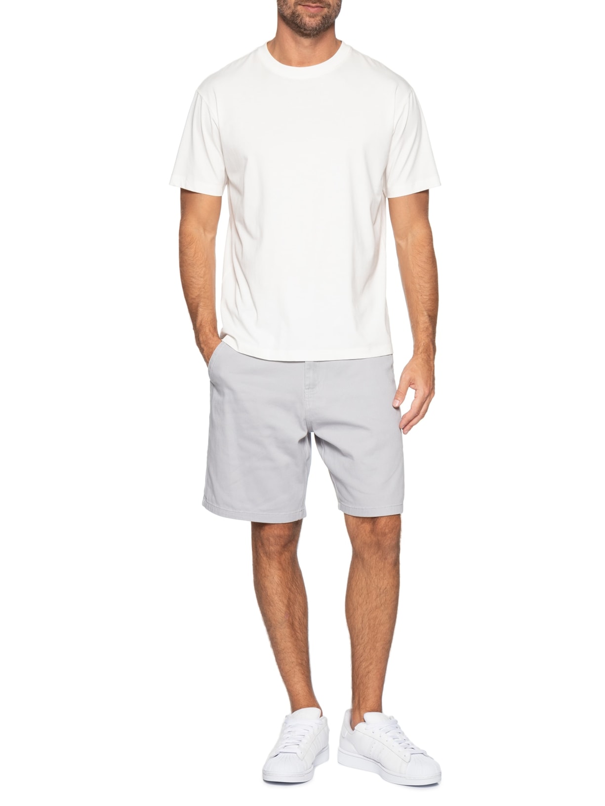 Bermuda Masculina Casual em Sarja Color Cinza Basiq Men