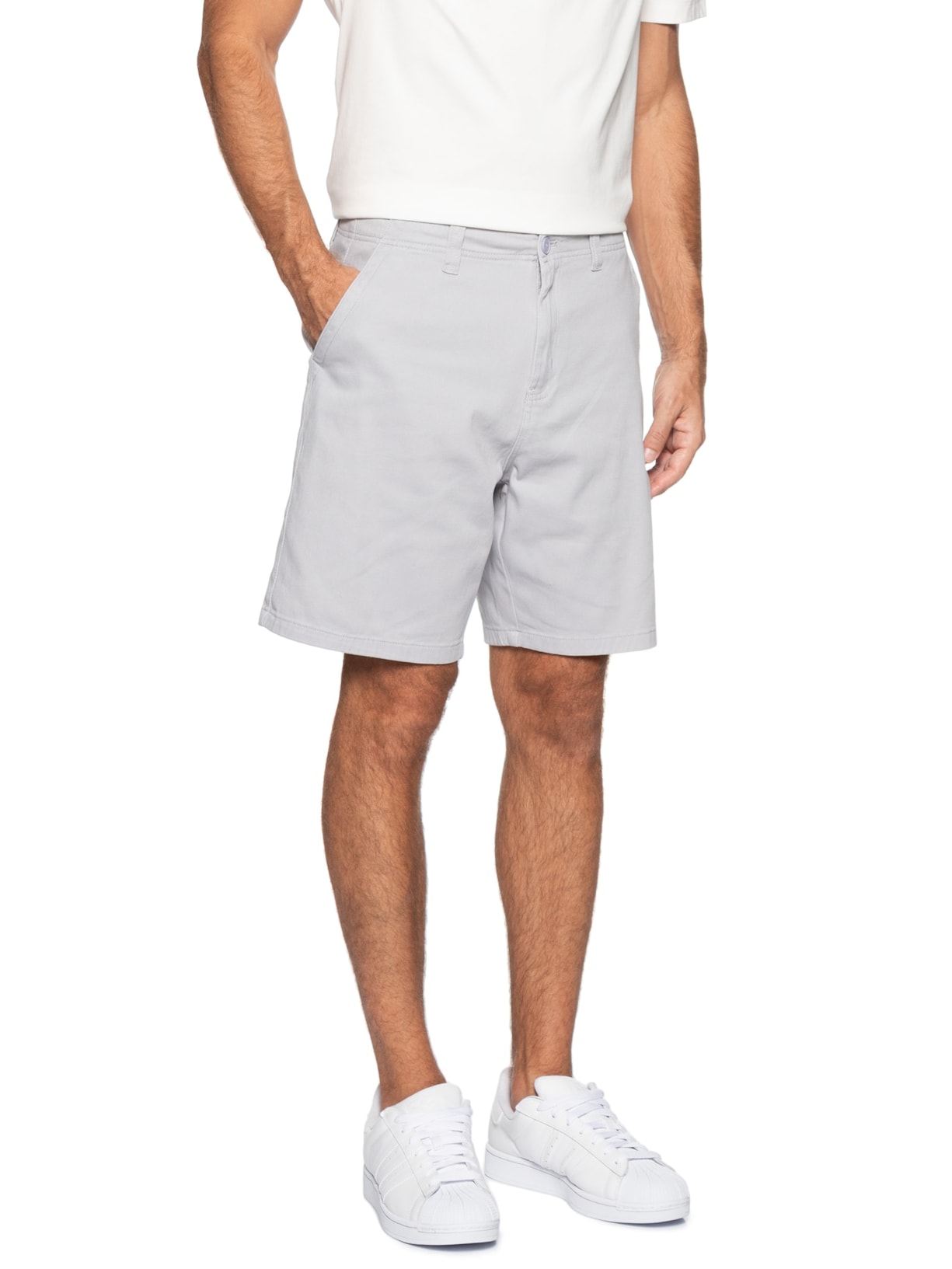 Bermuda Masculina Casual em Sarja Color Cinza Basiq Men