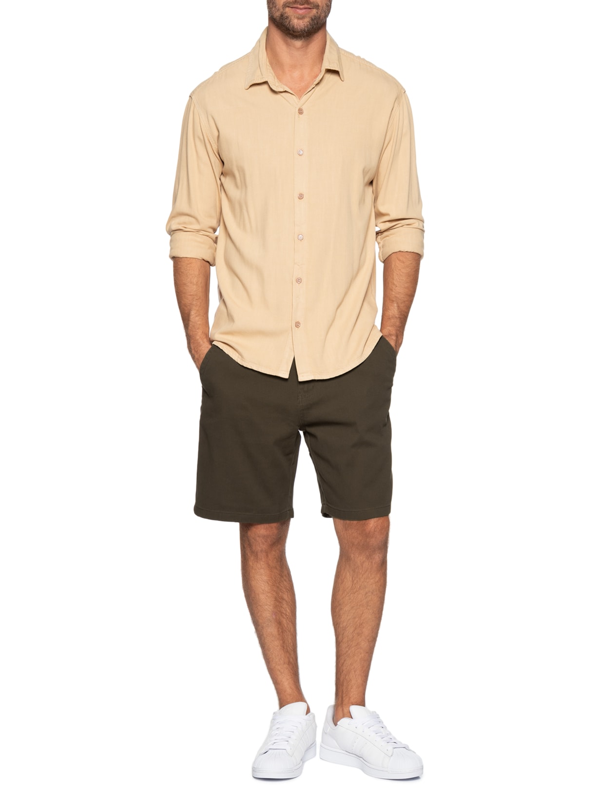 Bermuda Masculina Casual em Sarja Color Marrom Basiq Men