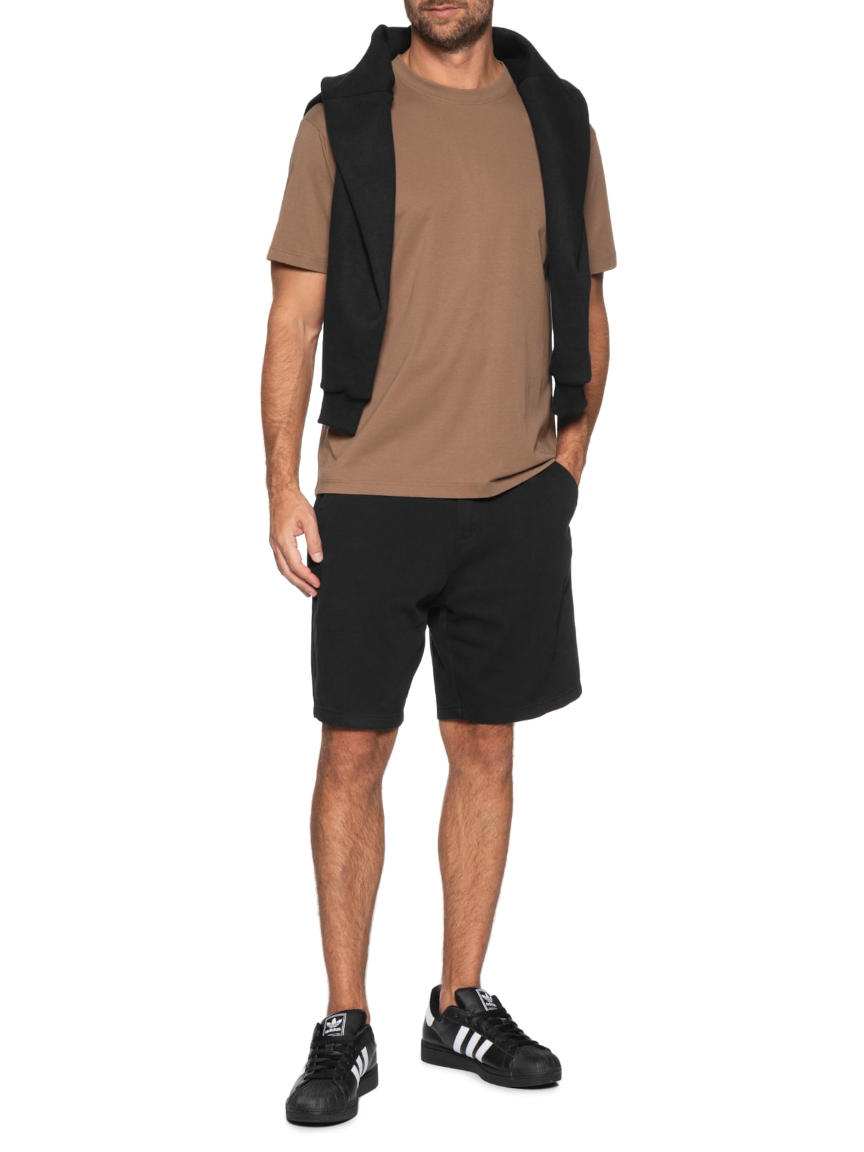 Bermuda Masculina Casual Sarja Color Preto Basiq Men