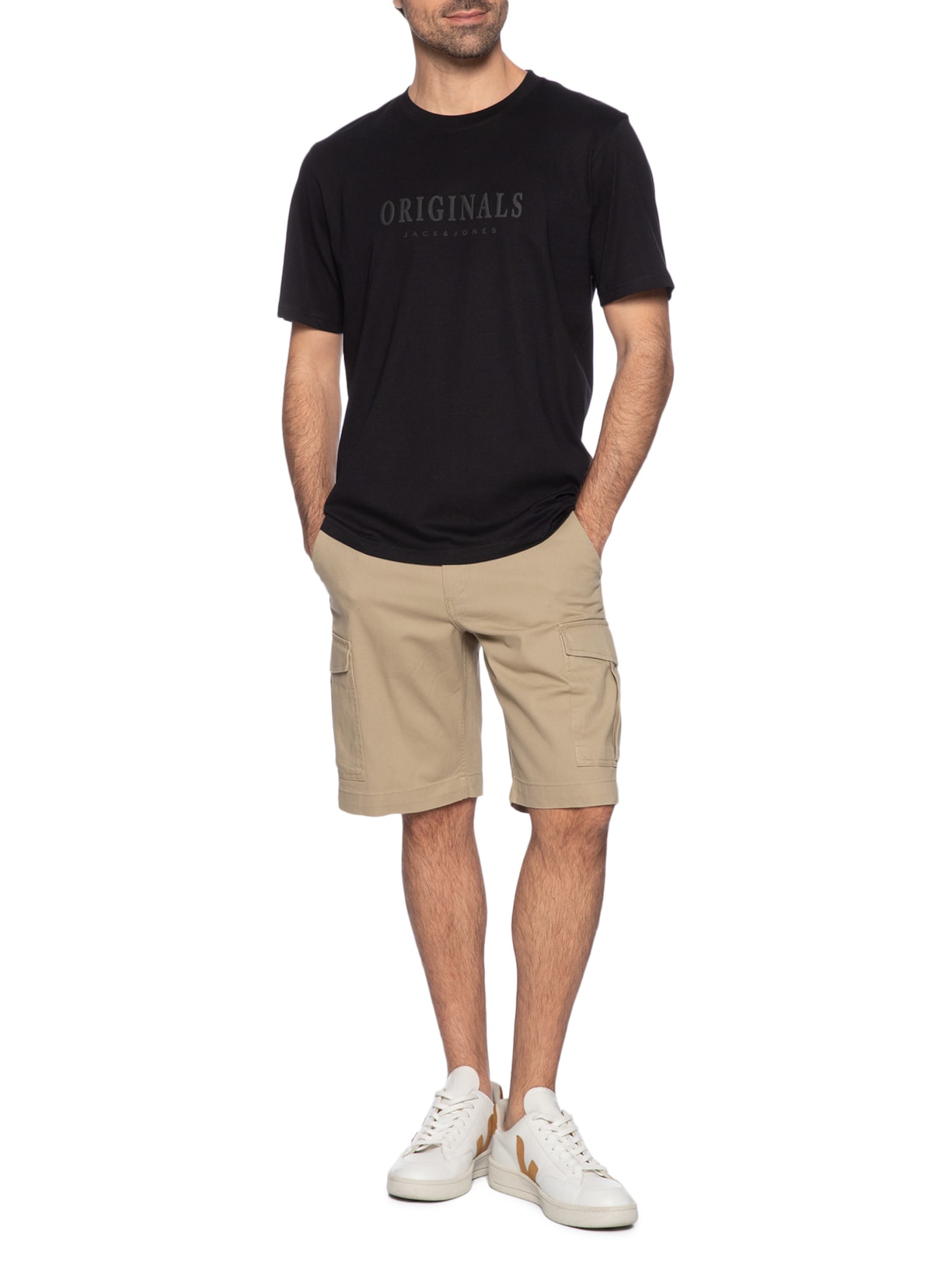 Bermuda Masculina Chino Regular Fit Em Algodão Bege Jack & Jones