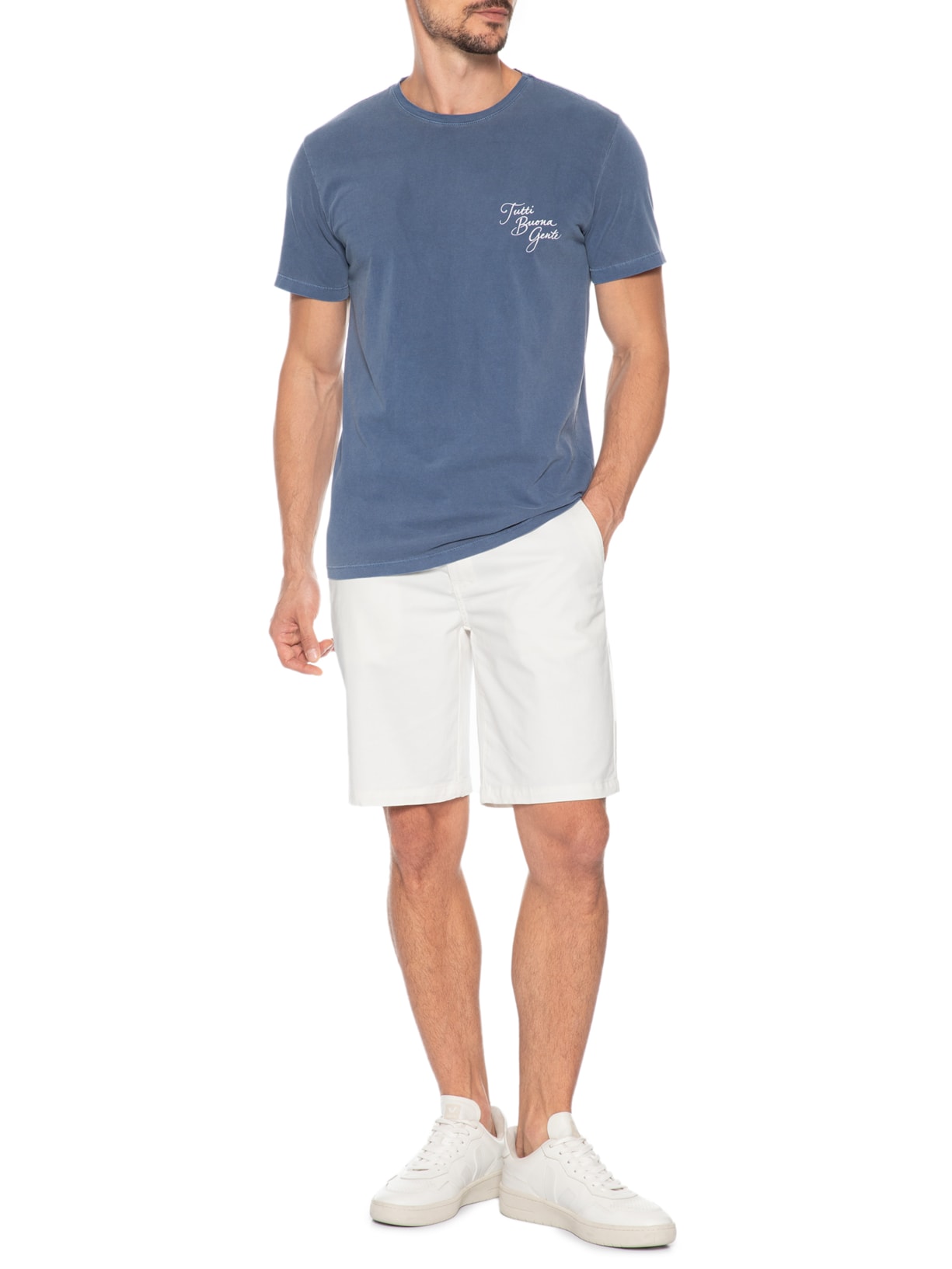 Bermuda Masculina Chino Sarja Elastano Tinturada Branco Sergio K
