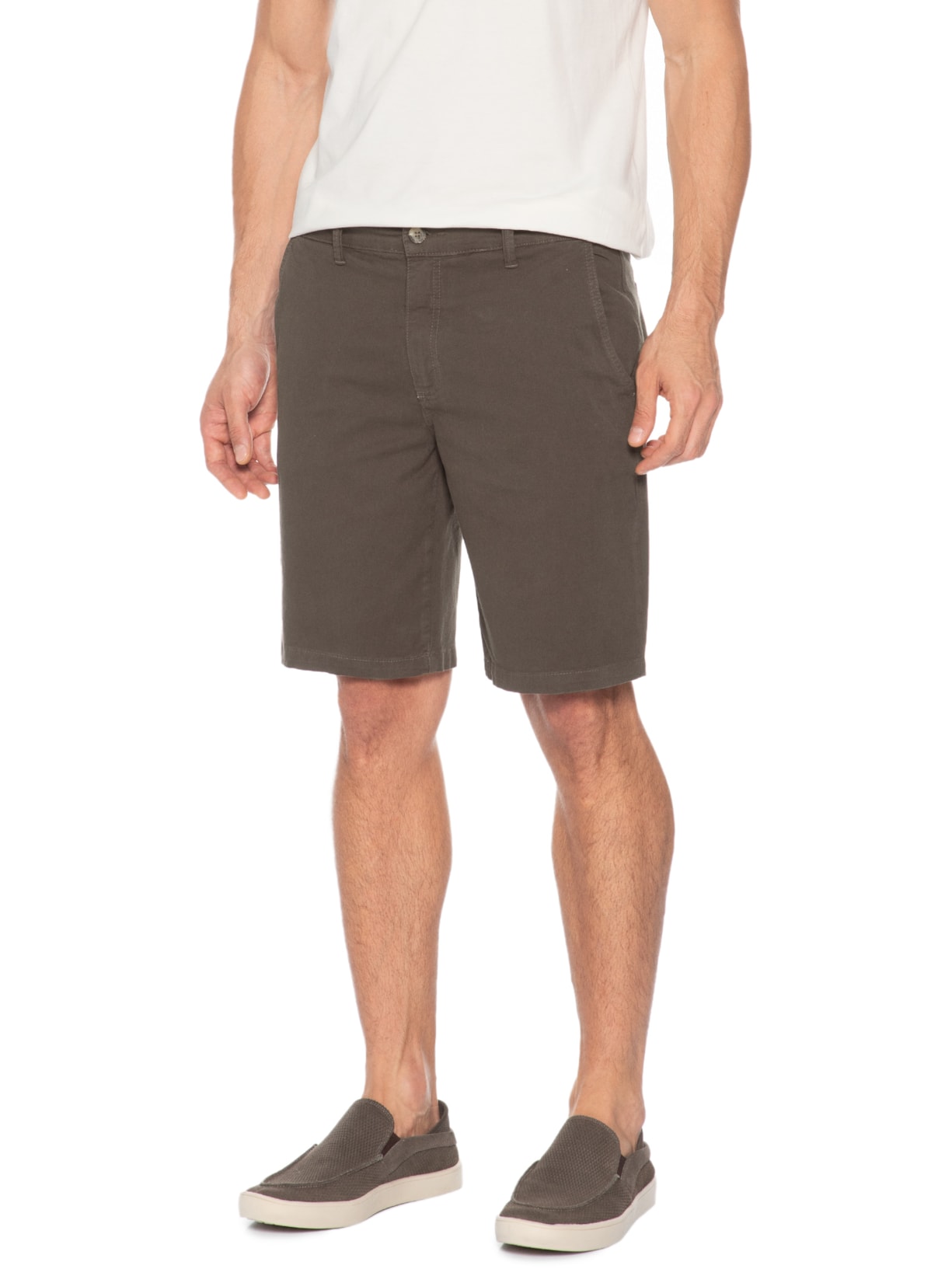 Bermuda Masculina Chino Sarja Elastano Tinturada Marrom Sergio K