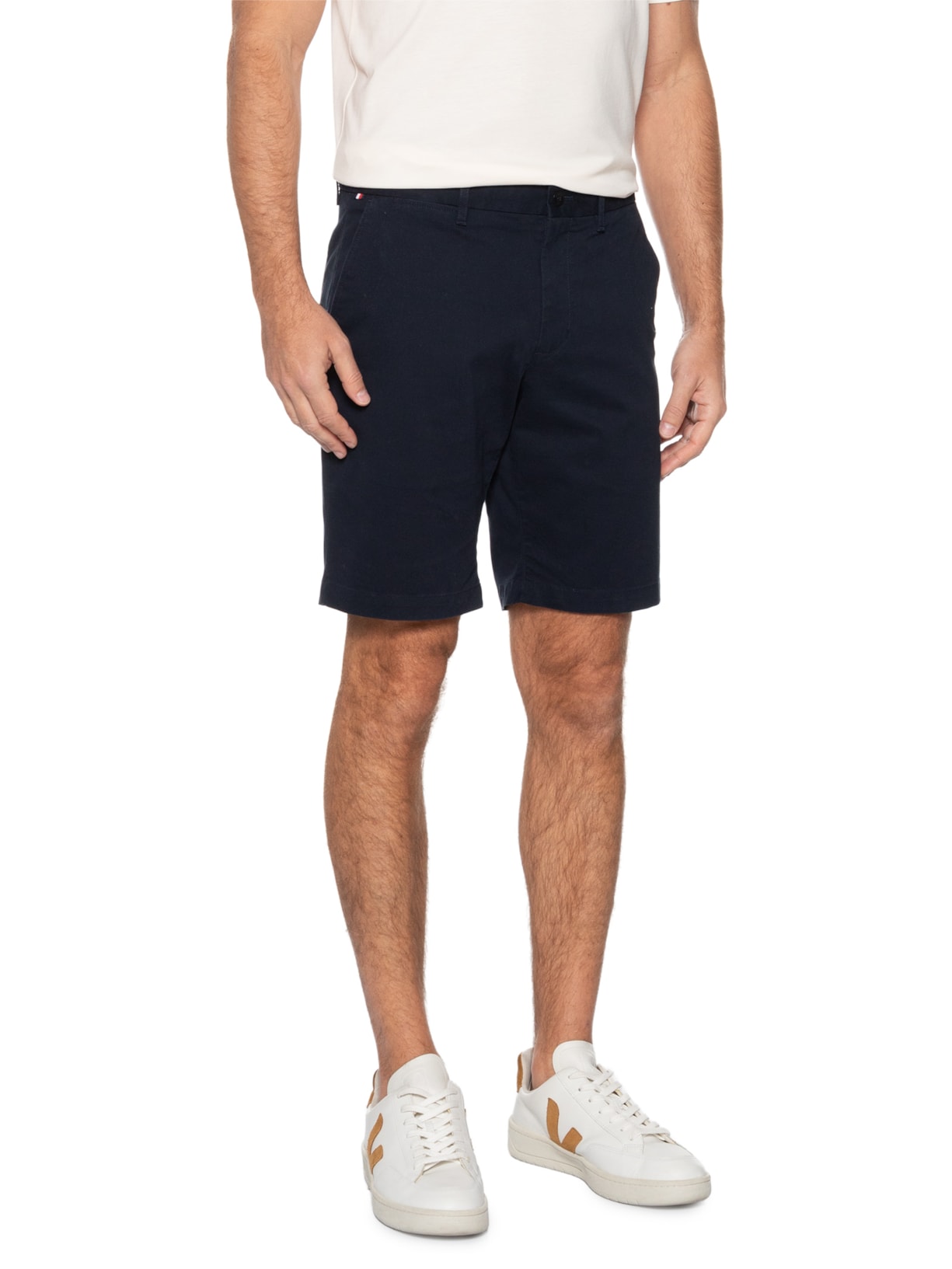  Bermuda Masculina Chino Slim Fit Brooklyn Algodão Orgânico Azul Tommy Hilfiger