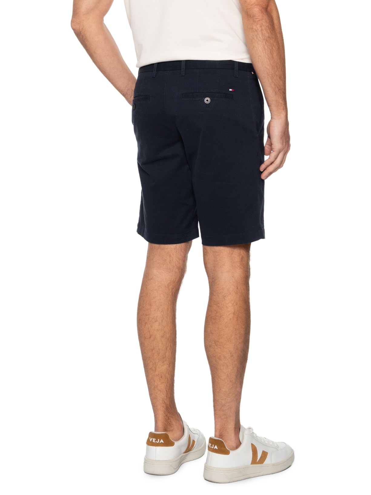  Bermuda Masculina Chino Slim Fit Brooklyn Algodão Orgânico Azul Tommy Hilfiger