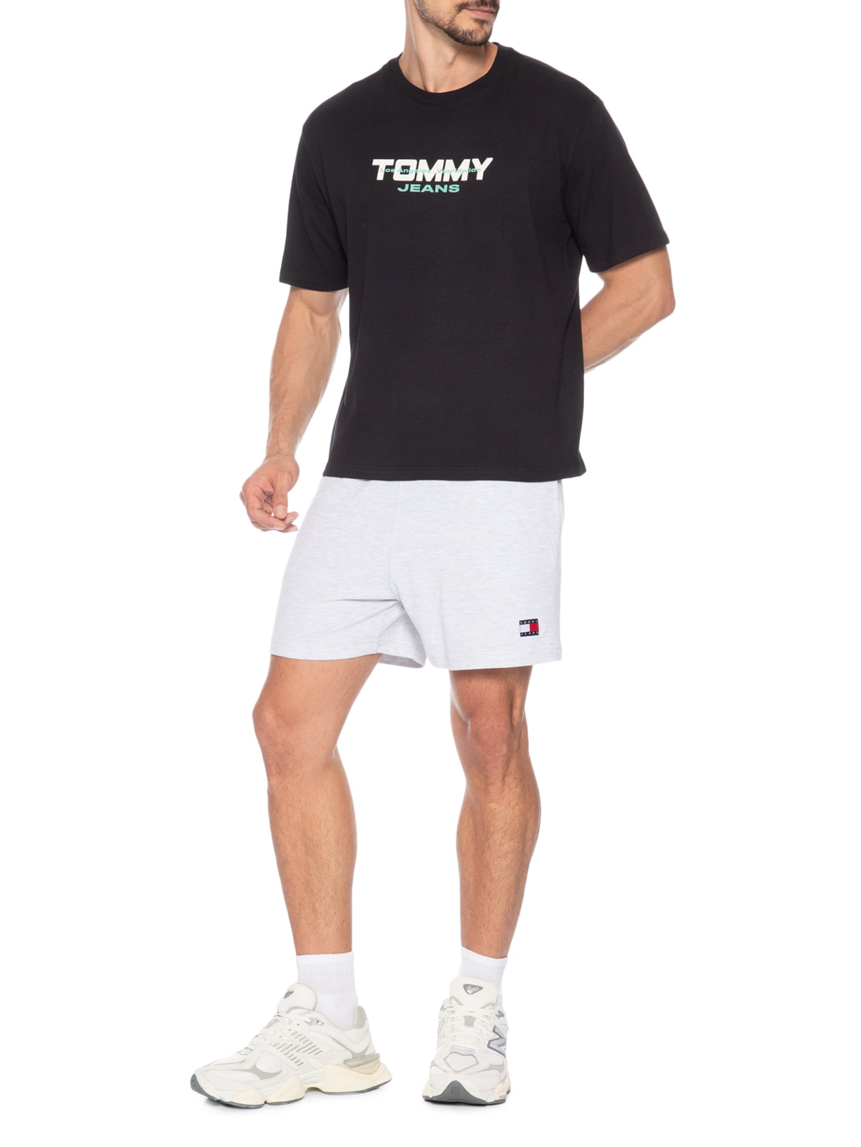Bermuda Masculina de Moletom em Waffle Cinza Tommy Jeans