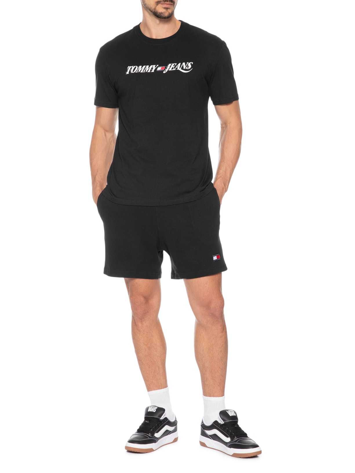 Bermuda Masculina de Moletom em Waffle Preto Tommy Jeans