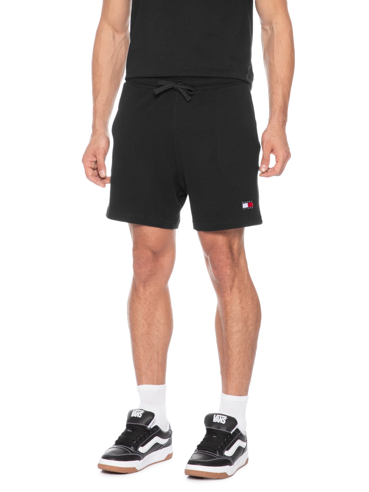 Bermuda Masculina de Moletom em Waffle Preto Tommy Jeans