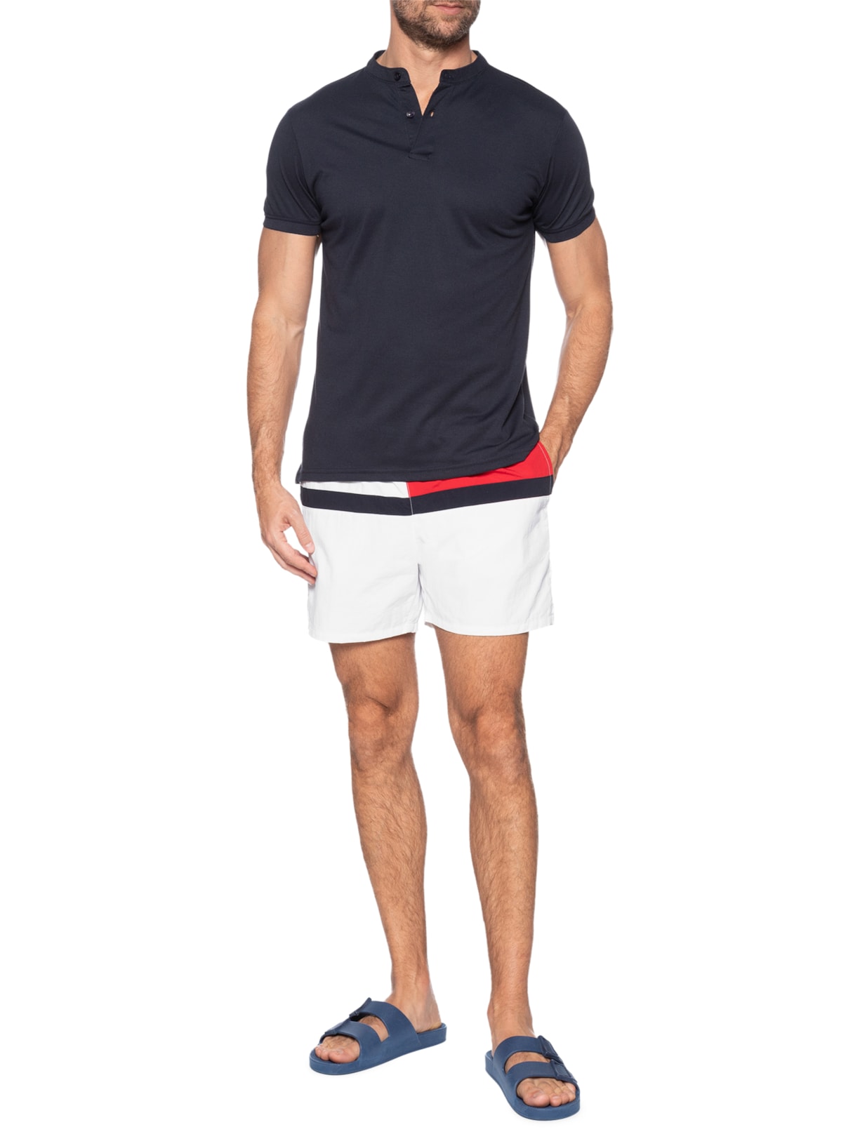 Bermuda Masculina De Praia Com Cordão Branco Tommy Hilfiger
