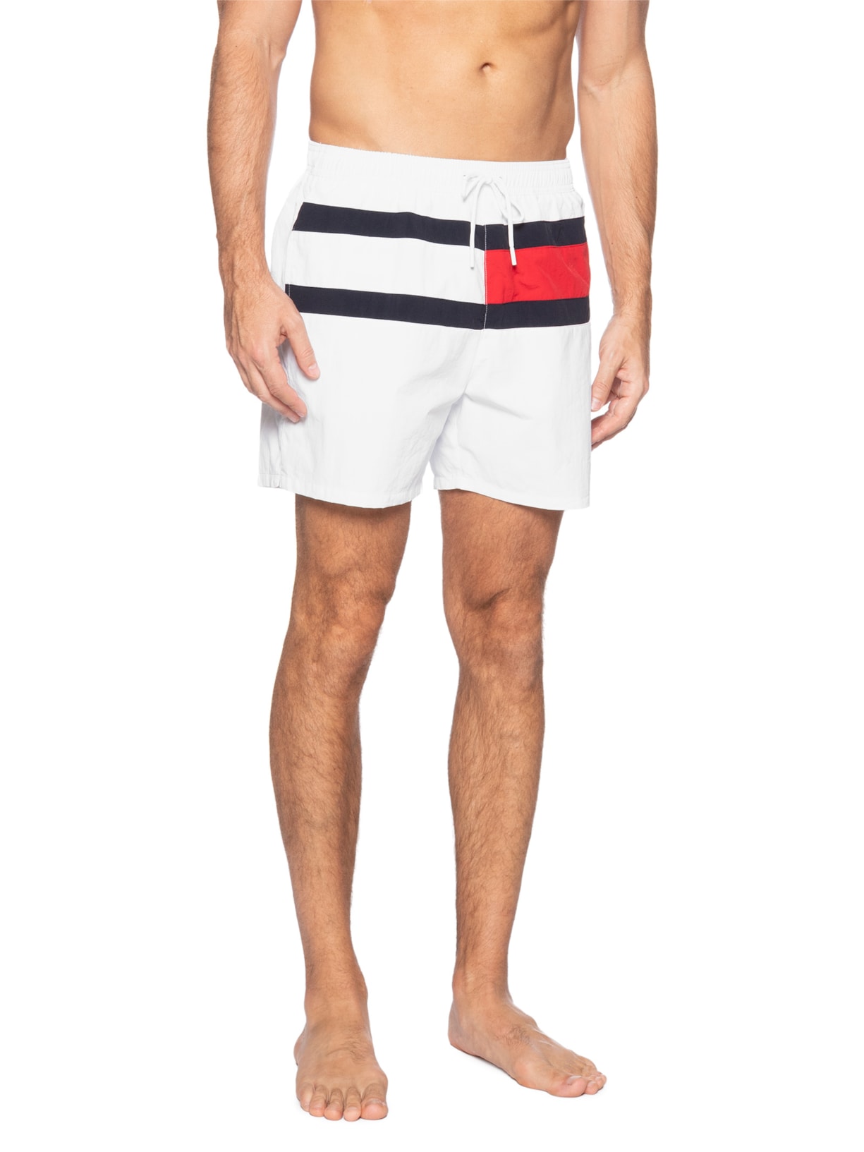 Bermuda Masculina De Praia Com Cordão Branco Tommy Hilfiger