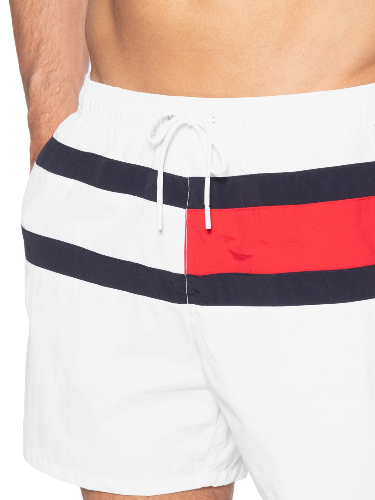 Bermuda Masculina De Praia Com Cordão Branco Tommy Hilfiger