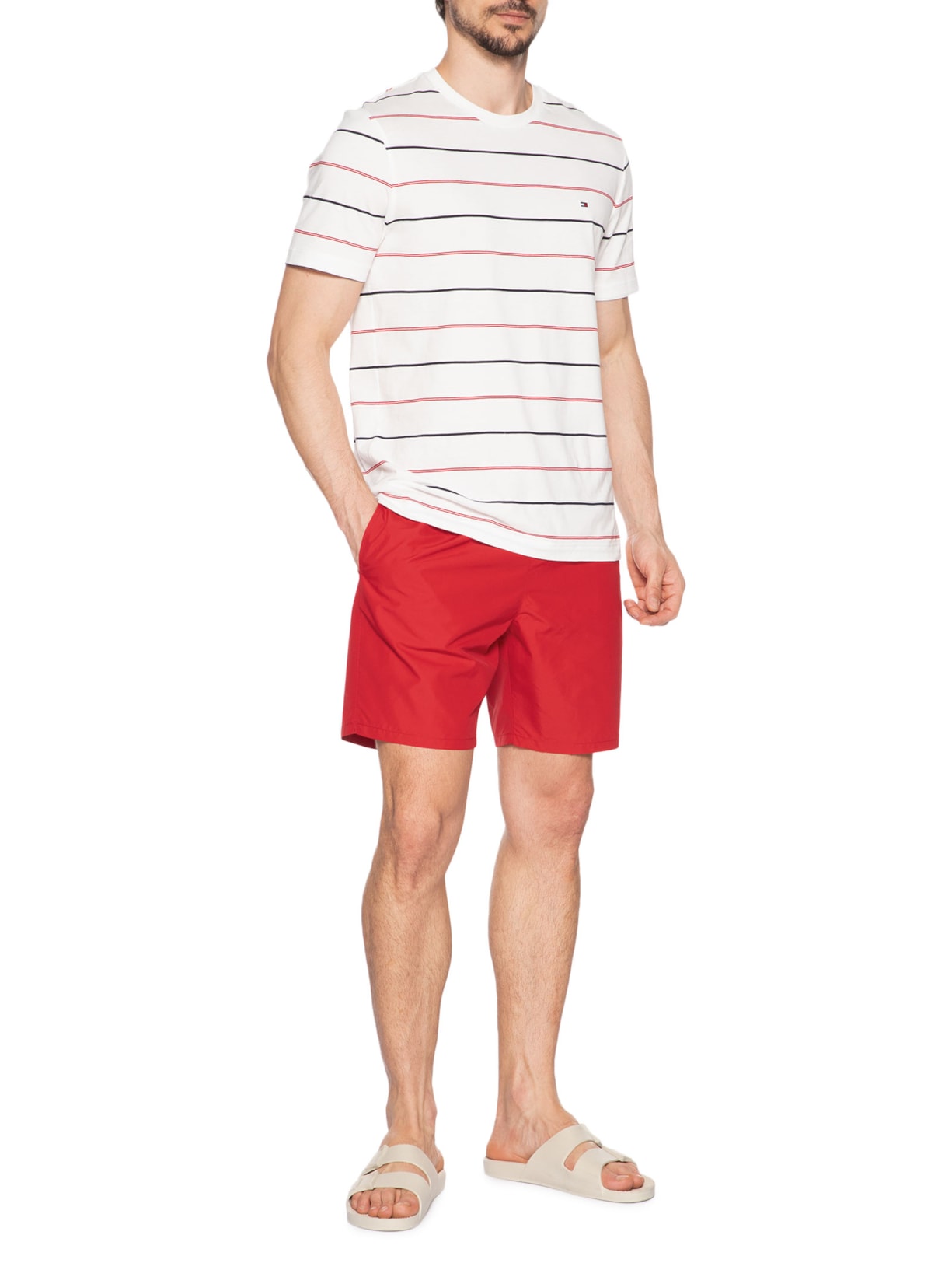 Bermuda Masculina De Praia Com Cordão Vermelho Tommy Hilfiger