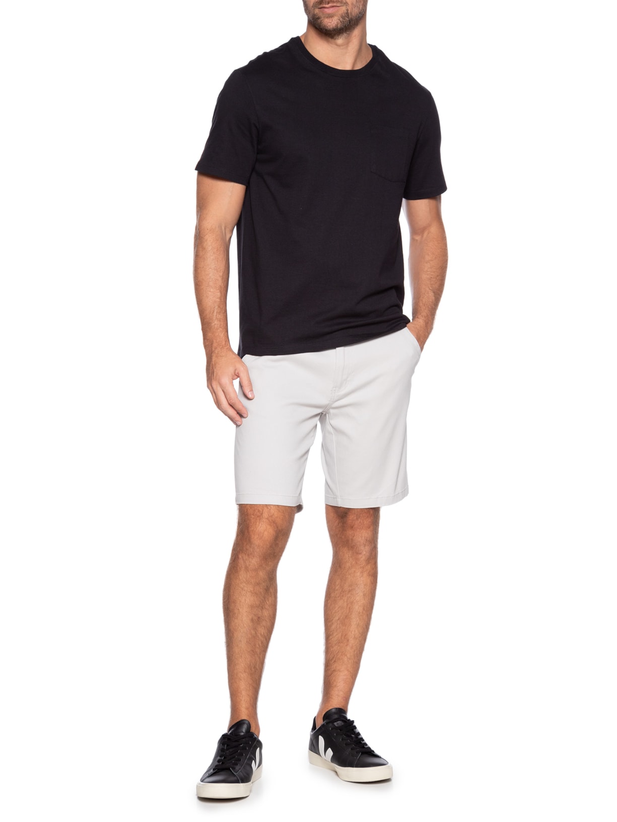 Bermuda Masculina de Sarja Chino Cinza '2 Essential