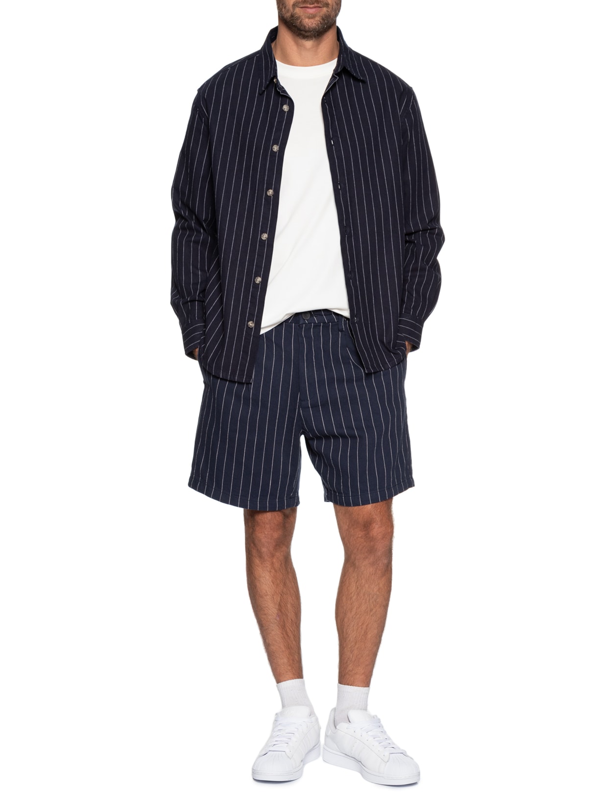 Bermuda Masculina De Sarja Com Fio Tinto Azul Hering