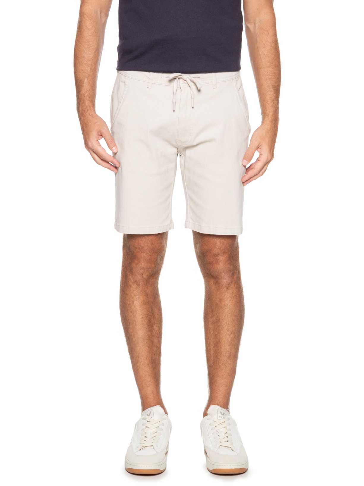 Bermuda Masculina De Sarja Meio Elástico Com Cordão Bege '2 Essential