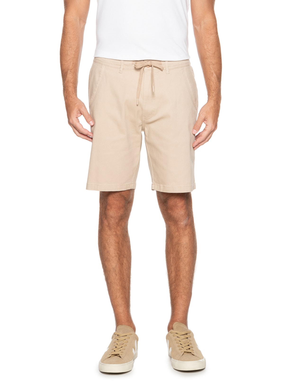 Bermuda Masculina De Sarja Meio Elástico Com Cordão Bege '2 Essential