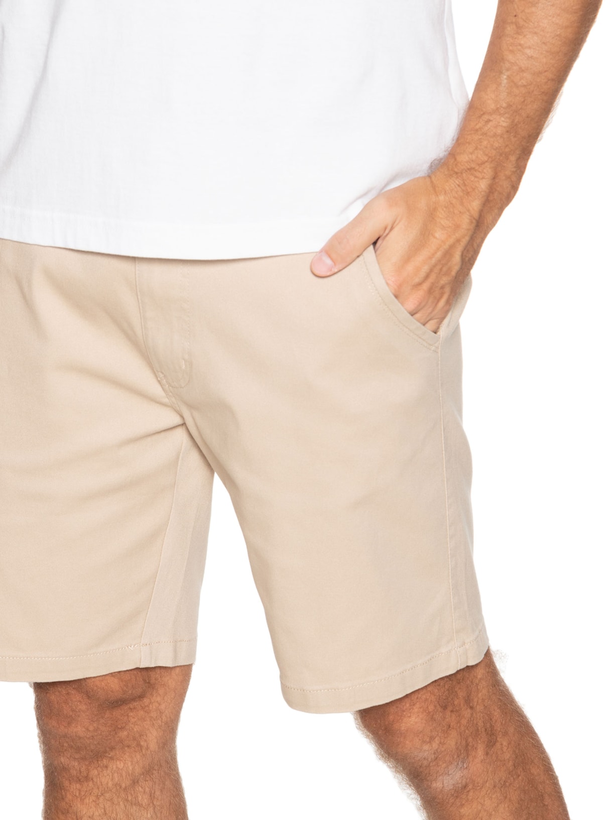 Bermuda Masculina De Sarja Meio Elástico Com Cordão Bege '2 Essential