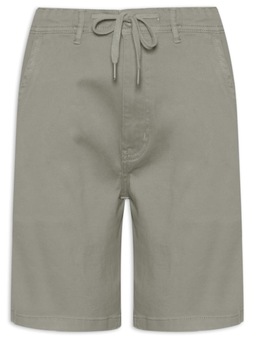 Bermuda Masculina De Sarja Meio Elástico Com Cordão - Cinza