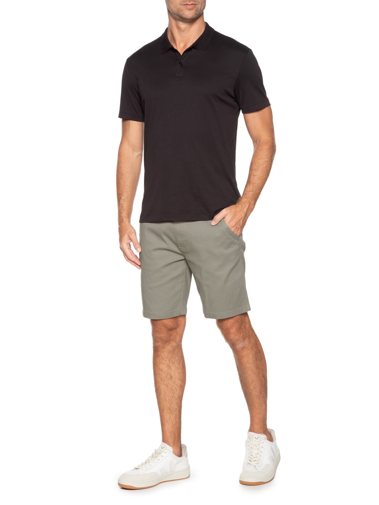 Bermuda Masculina De Sarja Meio Elástico Com Cordão Cinza '2 Essential