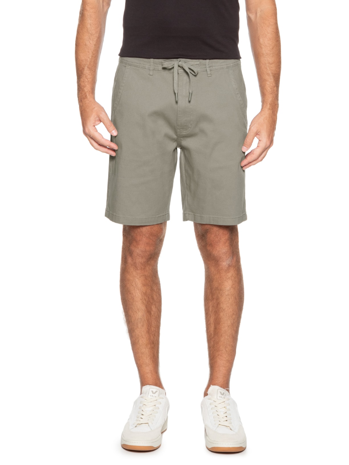 Bermuda Masculina De Sarja Meio Elástico Com Cordão Cinza '2 Essential