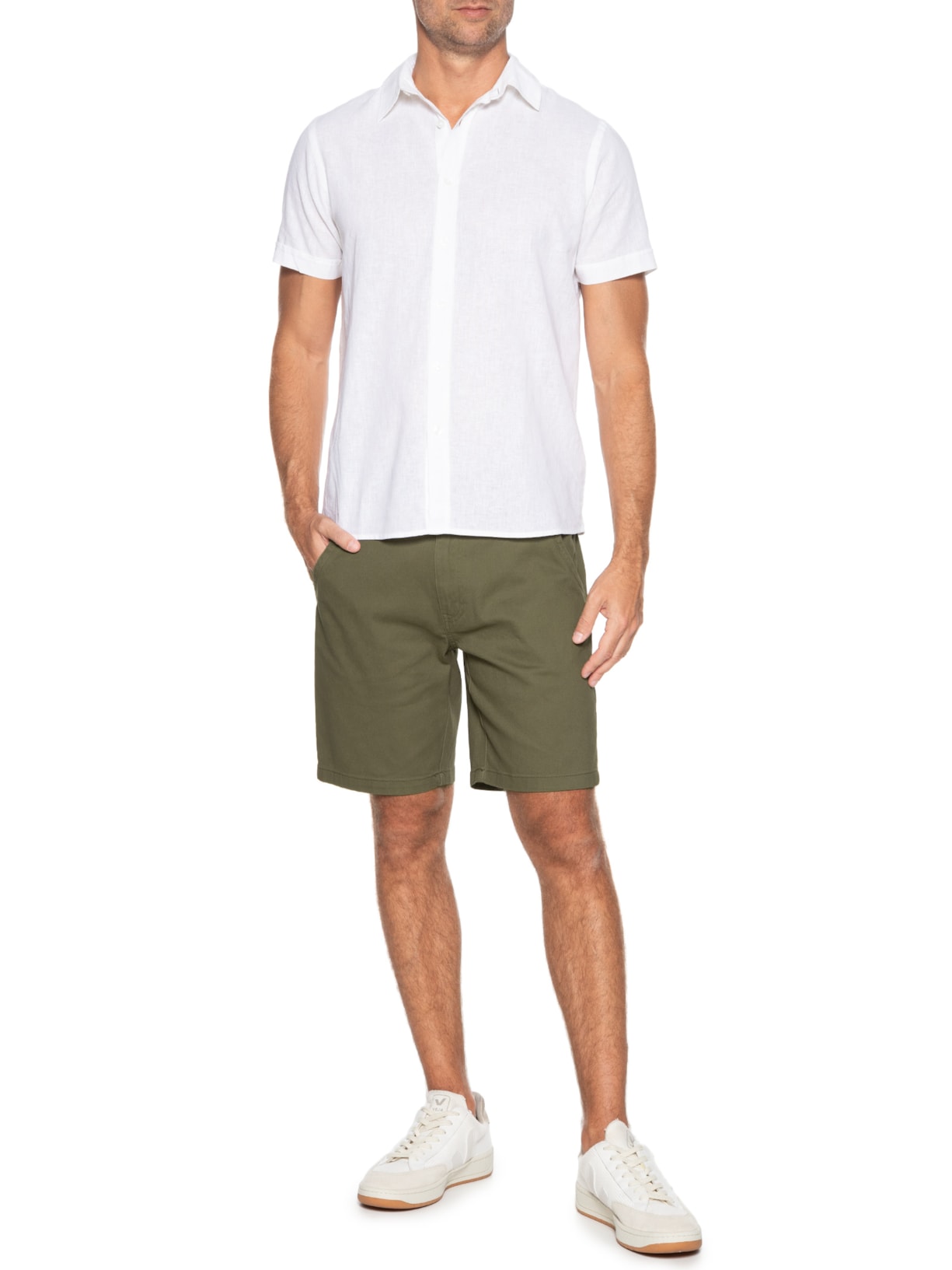 Bermuda Masculina De Sarja Meio Elástico Com Cordão Verde '2 Essential