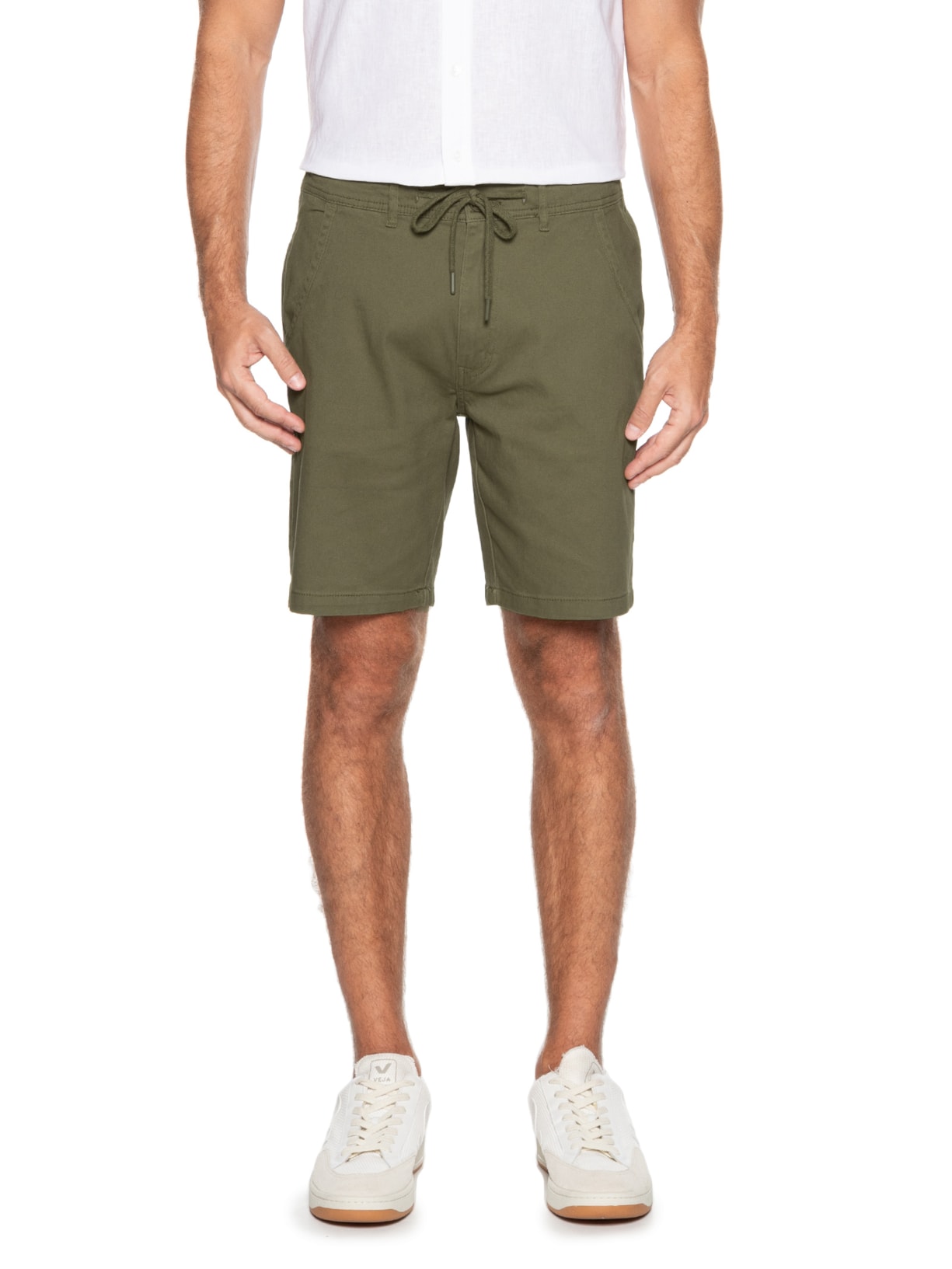 Bermuda Masculina De Sarja Meio Elástico Com Cordão Verde '2 Essential