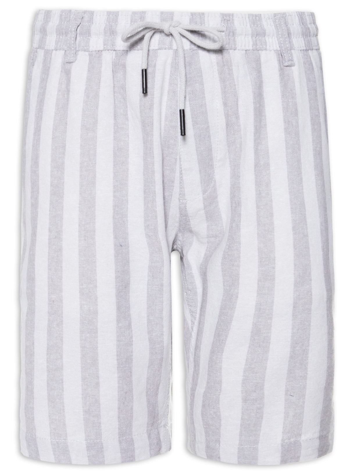 Bermuda Masculina Em Linho Estampa De Listras - Cinza