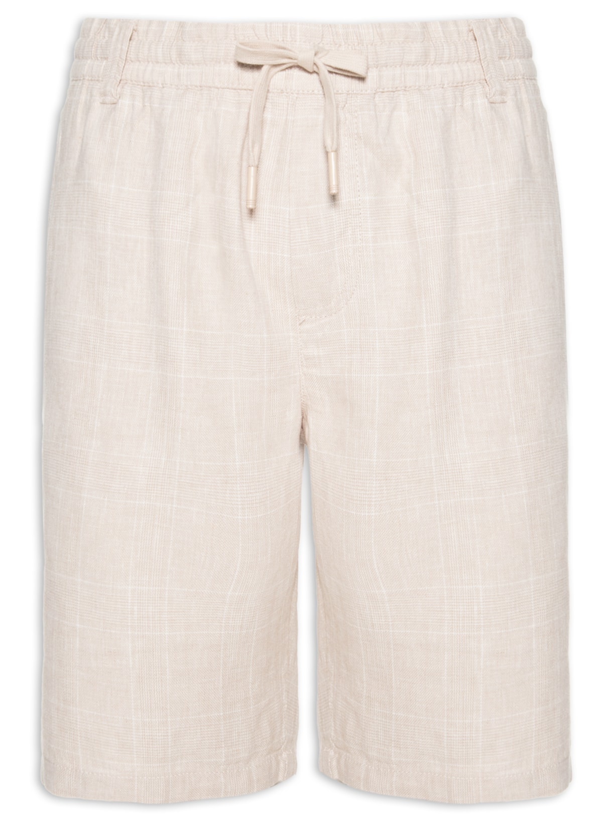 Bermuda Masculina Em Linho Estampa Xadrez - Bege