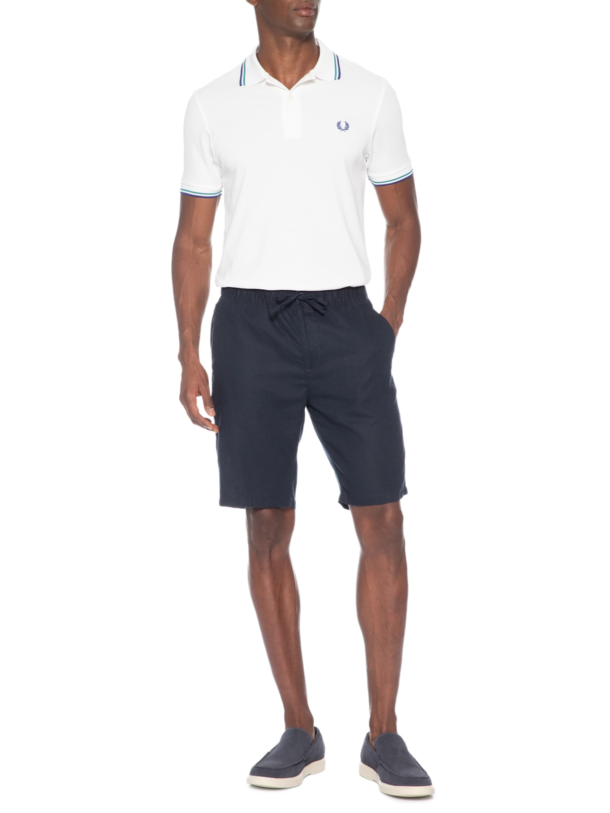 Bermuda Masculina Em Linho Misto Azul '2 Essential
