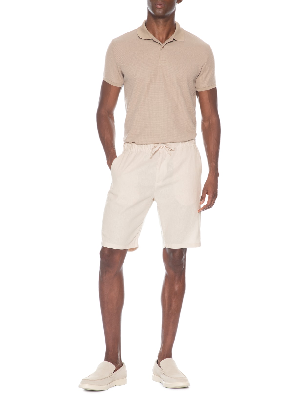 Bermuda Masculina Em Linho Misto Bege '2 Essential
