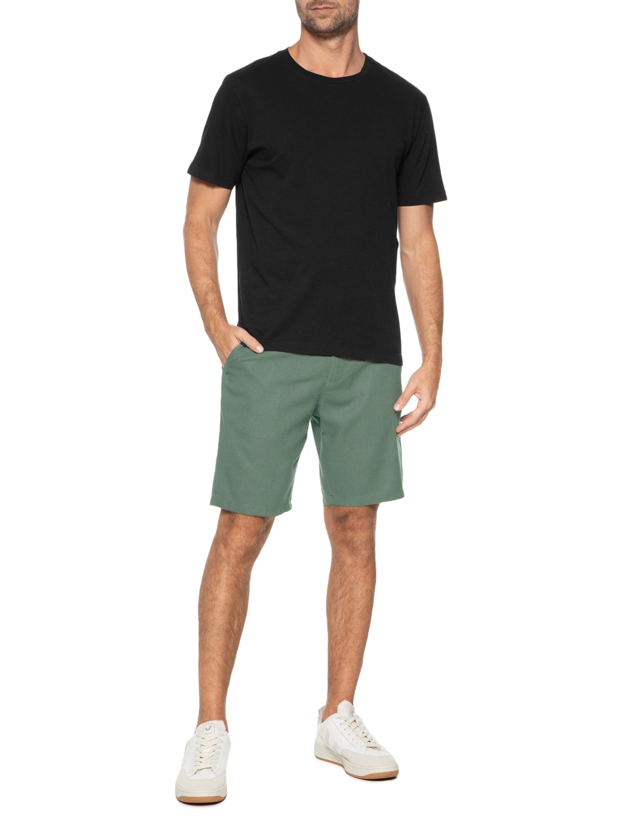 Bermuda Masculina Em Linho Verde '2 Essential