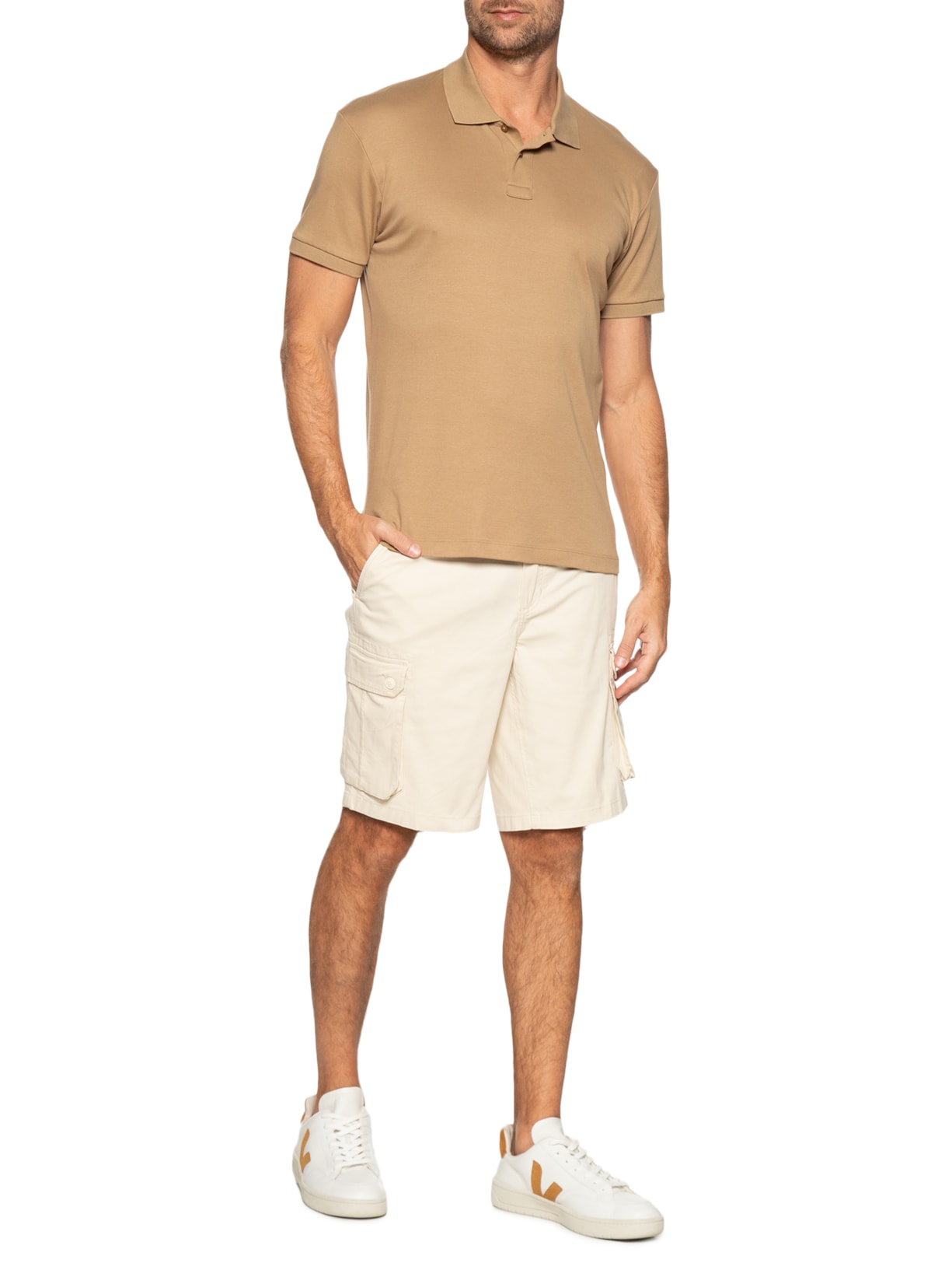 Bermuda Masculina Em Sarja Cargo Bege Basiq Men