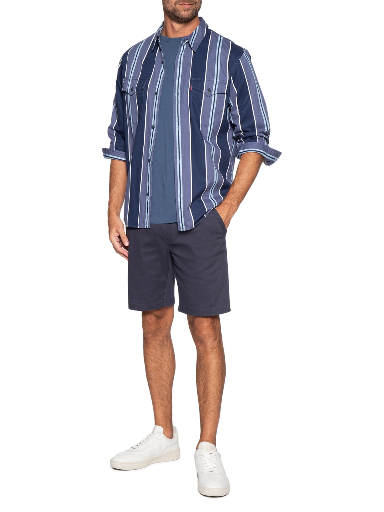 Bermuda Masculina Em Sarja Color Azul Basiq Men