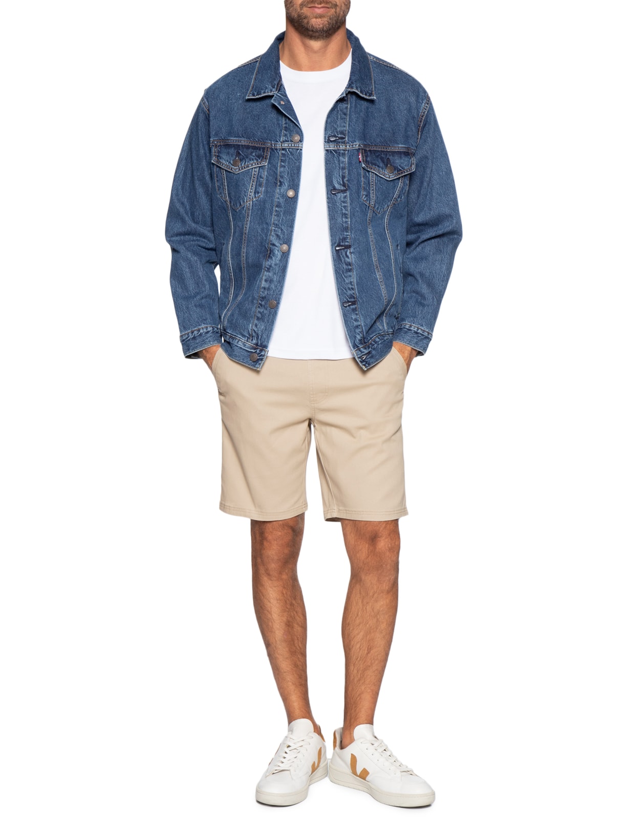 Bermuda Masculina Em Sarja Color Bege Basiq Men