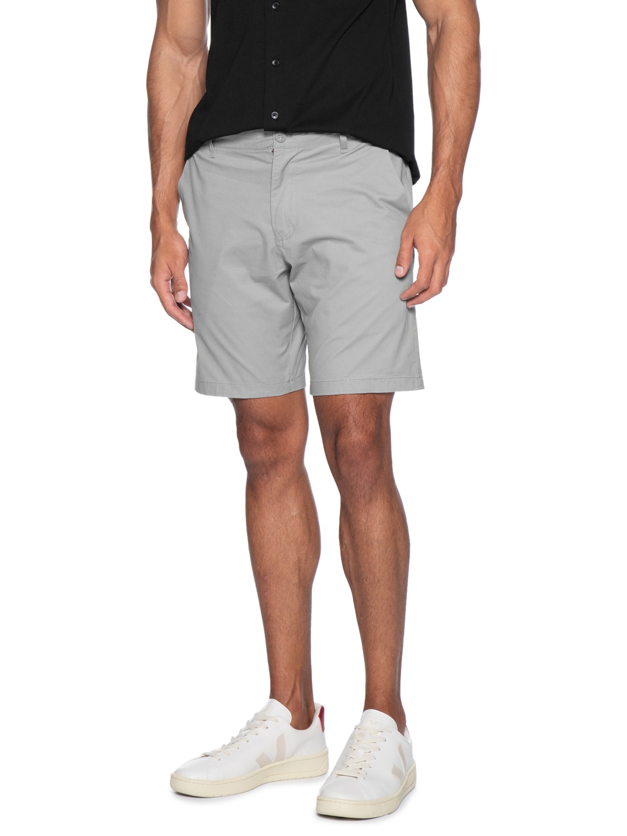 Bermuda Masculina Em Sarja Color Cinza Basiq Men