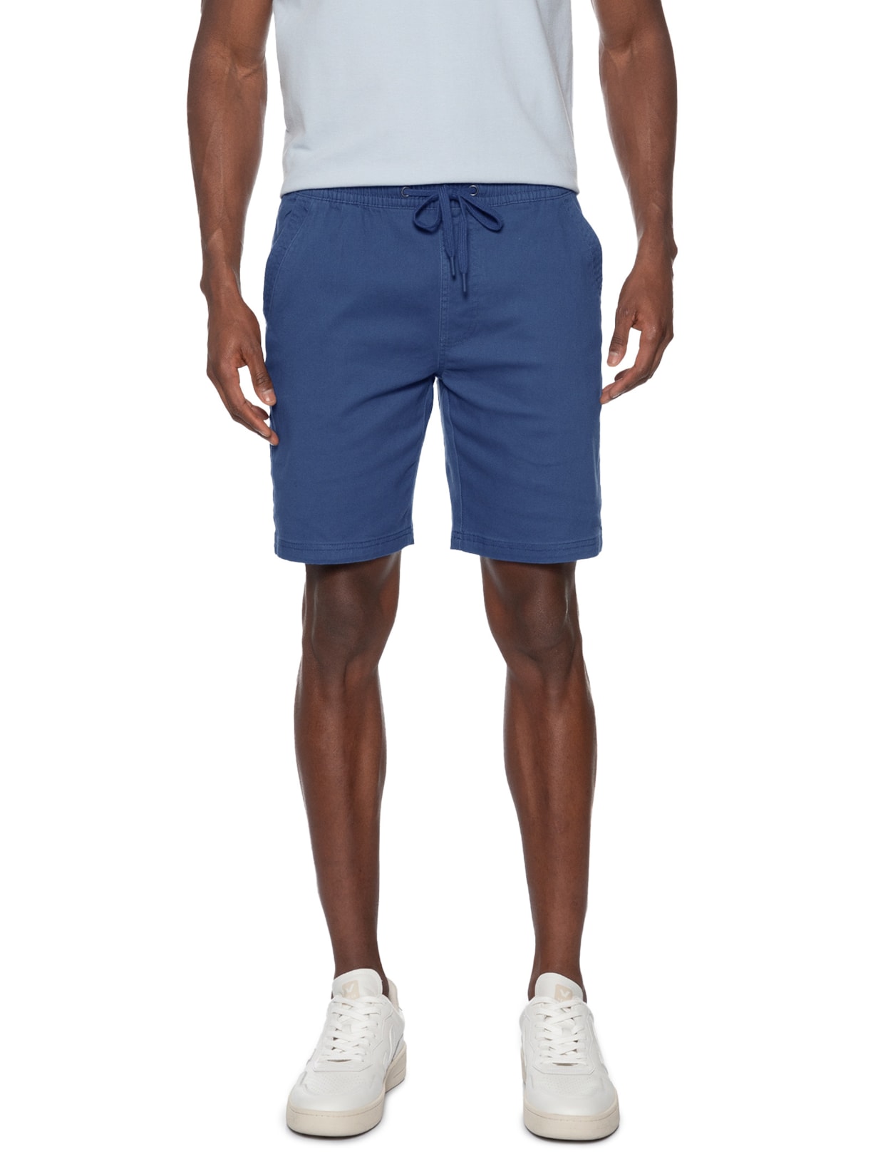 Bermuda Masculina em Sarja com Elástico Azul Basiq Men