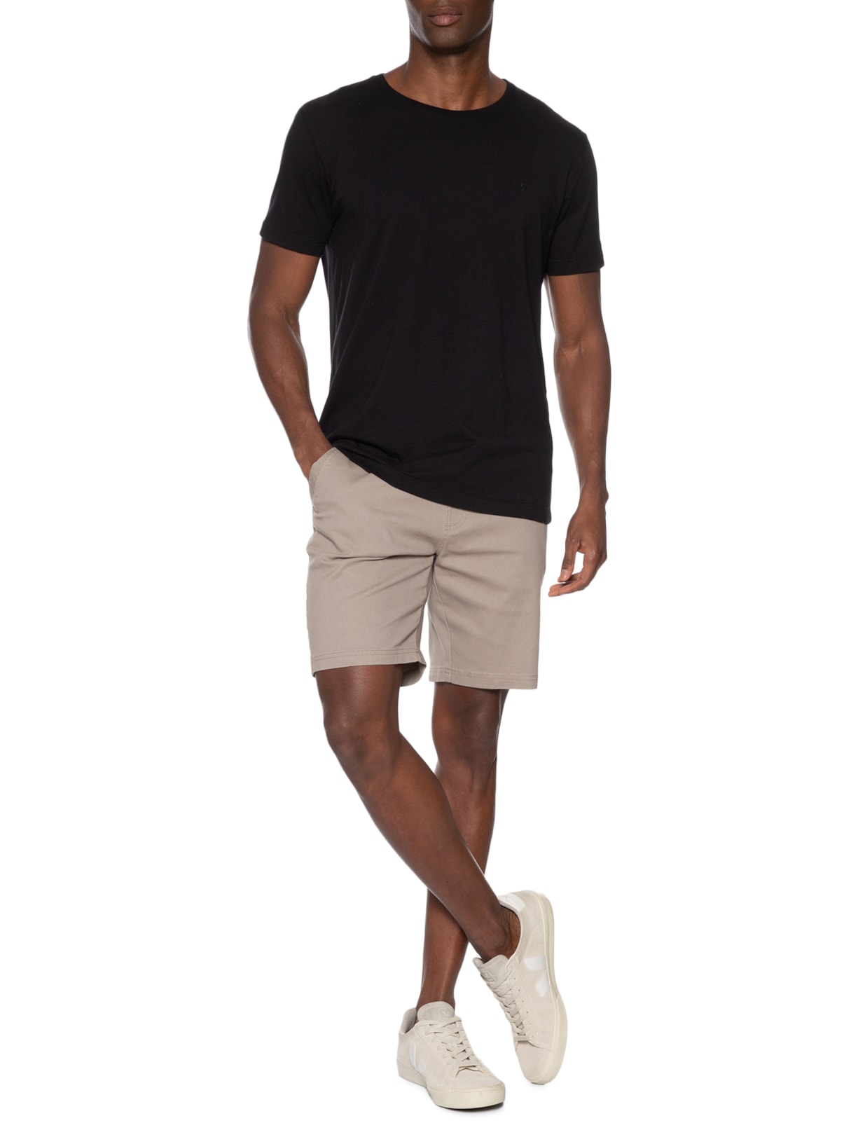 Bermuda Masculina em Sarja com Elástico Bege Basiq Men