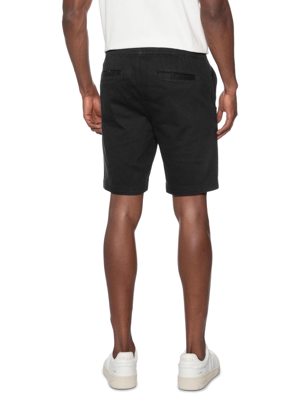 Bermuda Masculina em Sarja com Elástico Preto Basiq Men