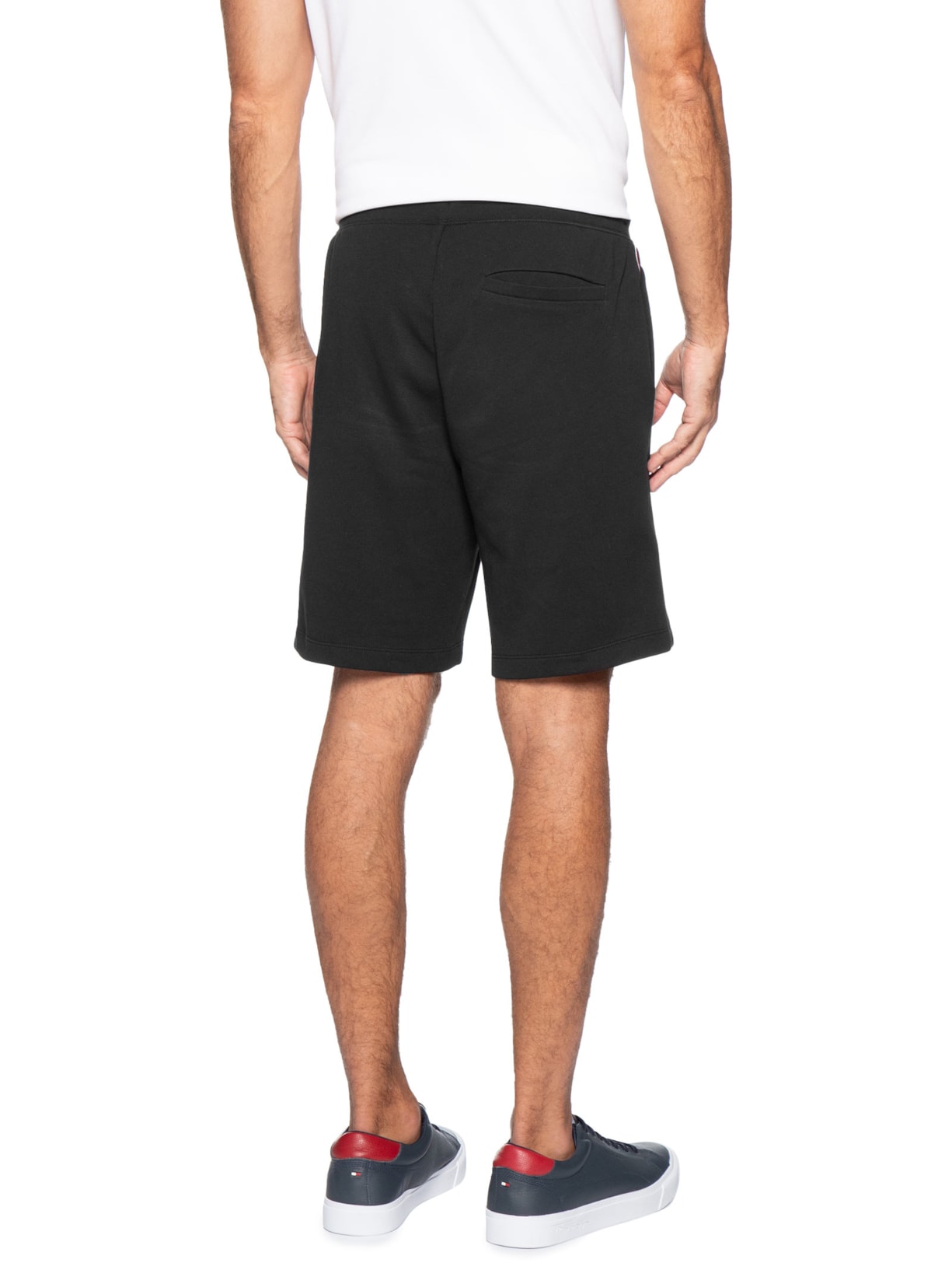 Bermuda Masculina Global Stripe em Moletom Preto Tommy Hilfiger