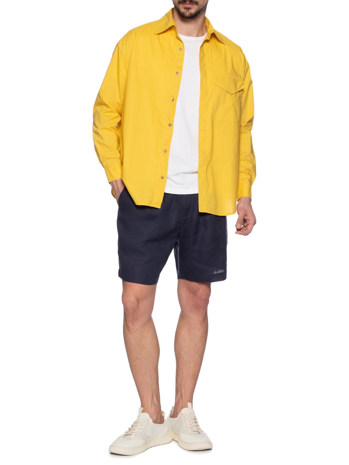 Bermuda Masculina Linho Pregas Azul Handred